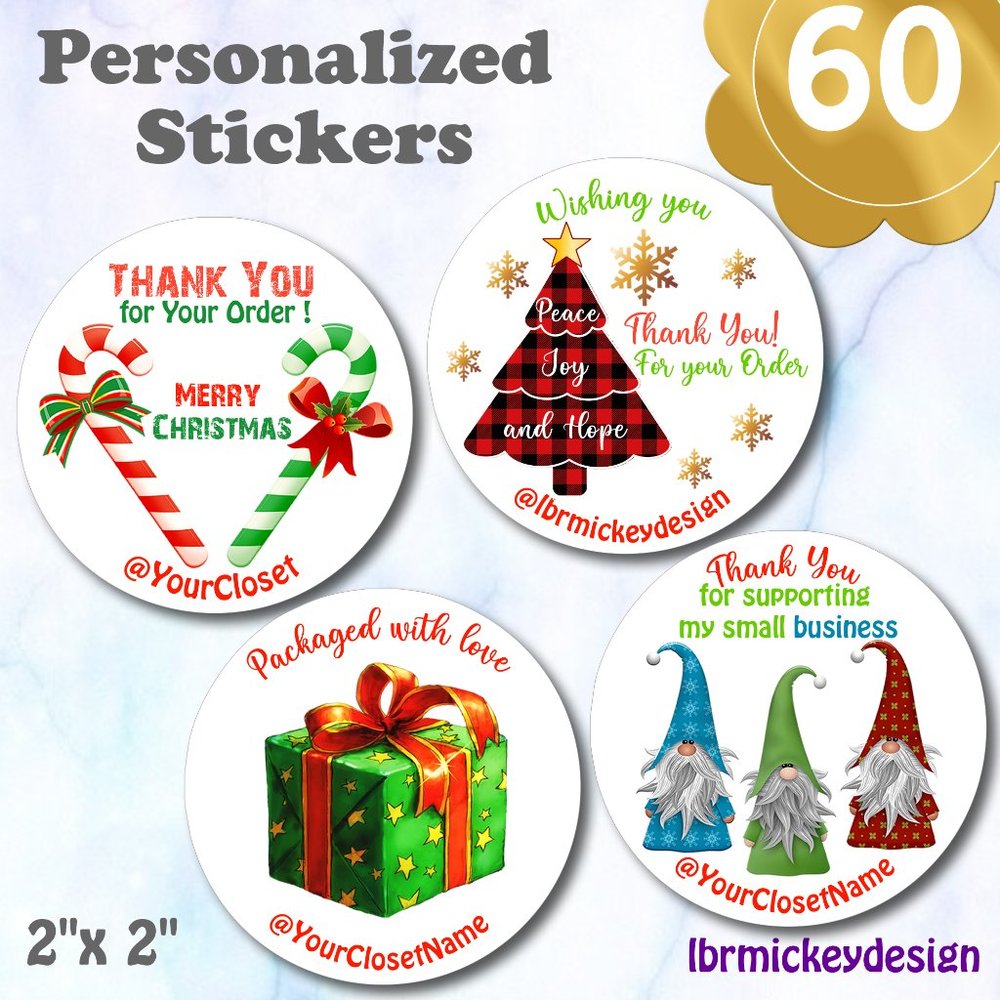 ♥️ 5x25 / 60 Thank Christmas Thank you Stickers 2" x 2"